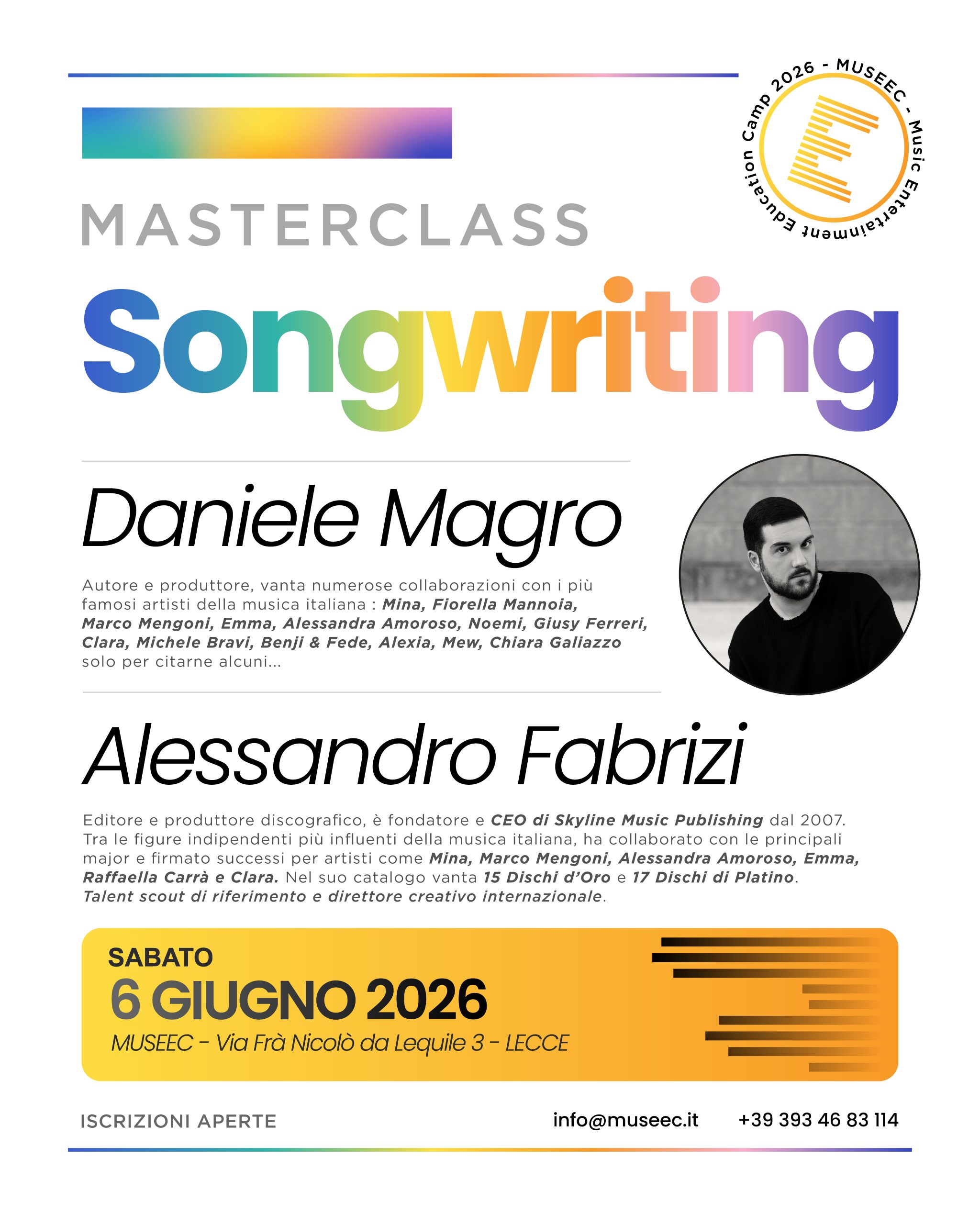 MASTERCLASS SONGWRITING - Exclusive - MUSEEC 6 Giugno 206